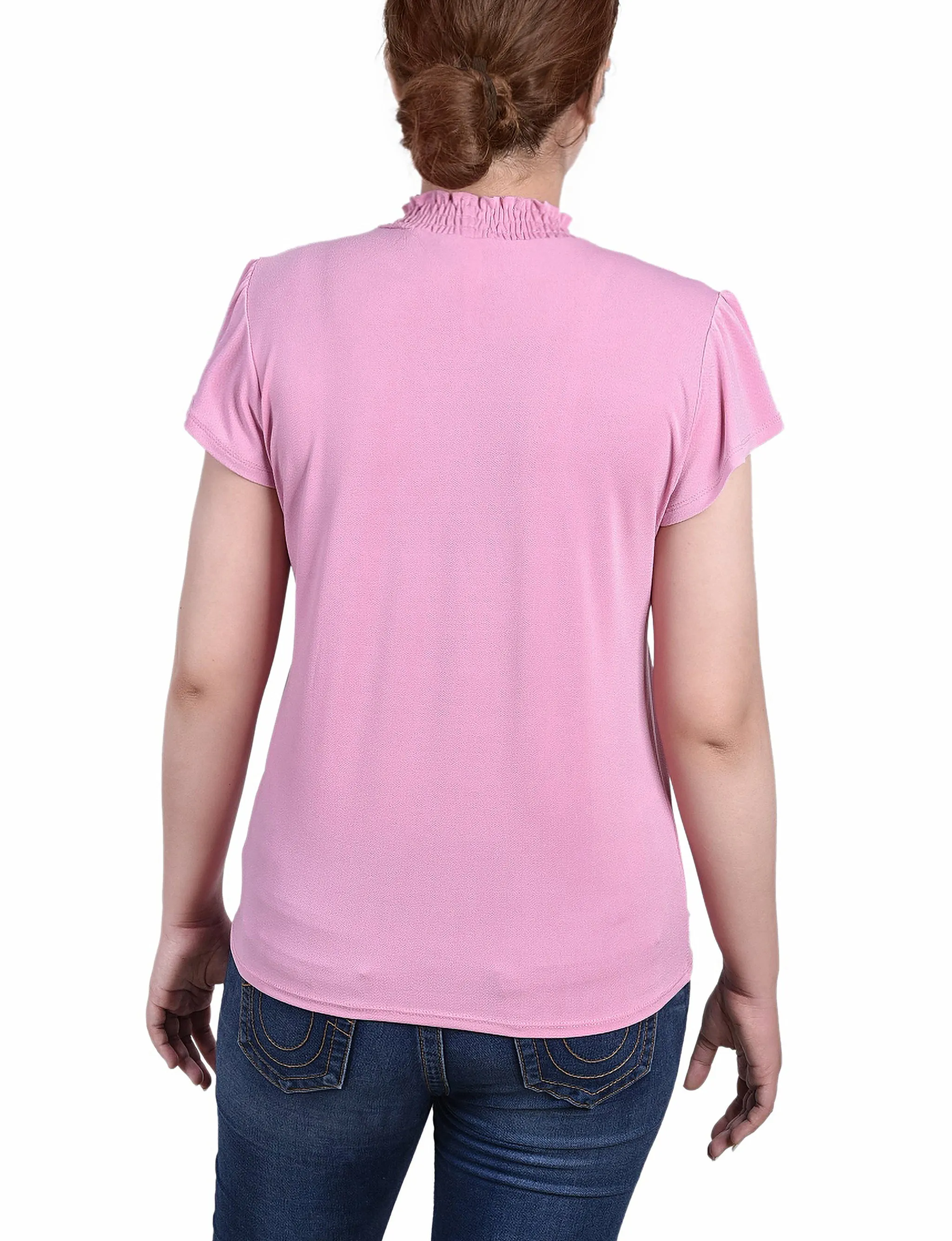 Petite Short Flutter Sleeve Mock Neck Top