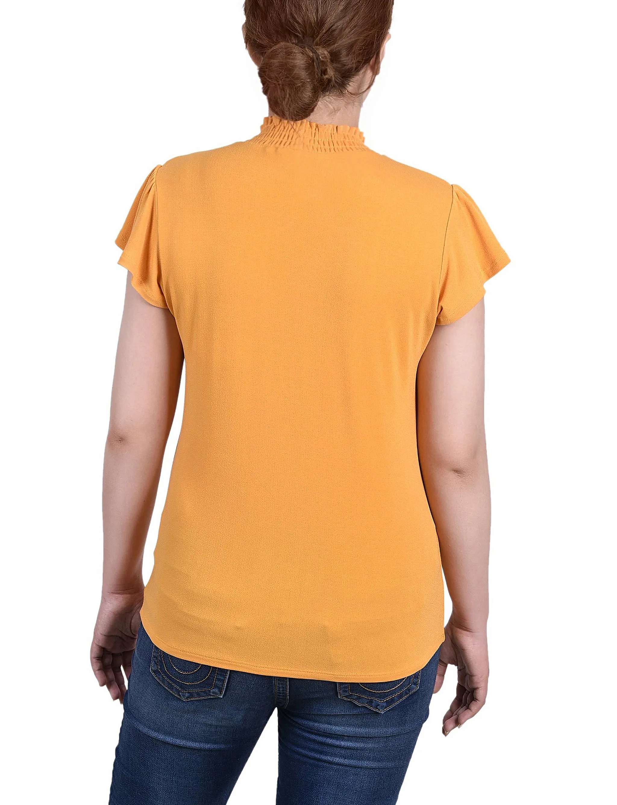Petite Short Flutter Sleeve Mock Neck Top