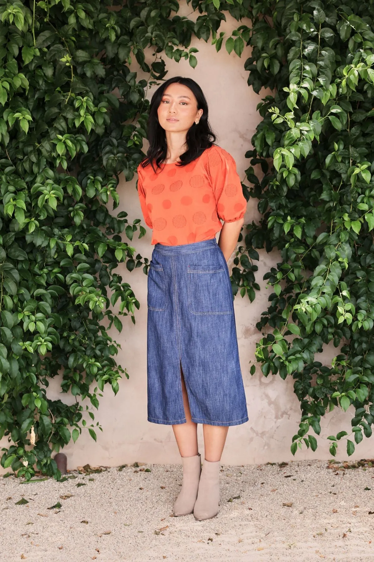 Phoenix Denim Midi Skirt Mid Wash