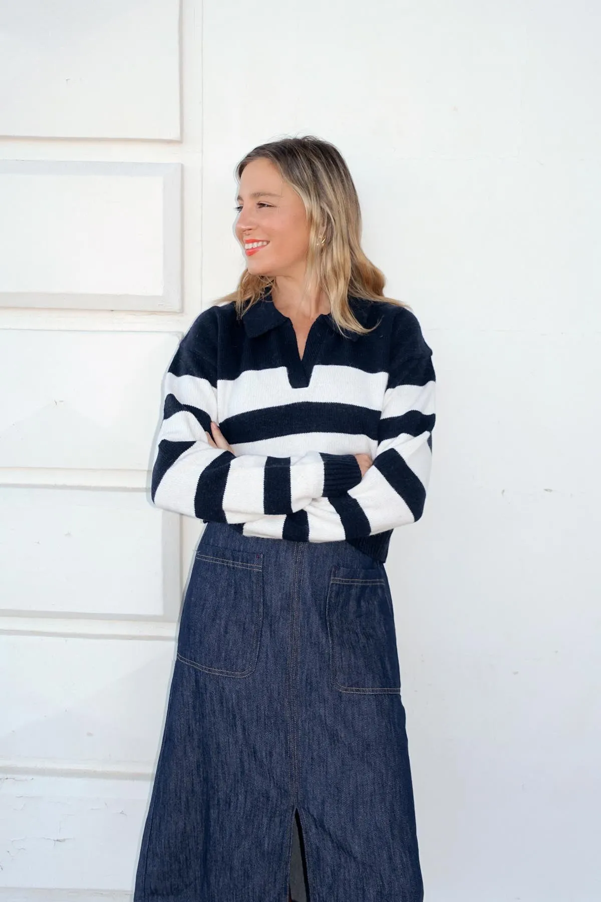 Phoenix Denim Midi Skirt Mid Wash