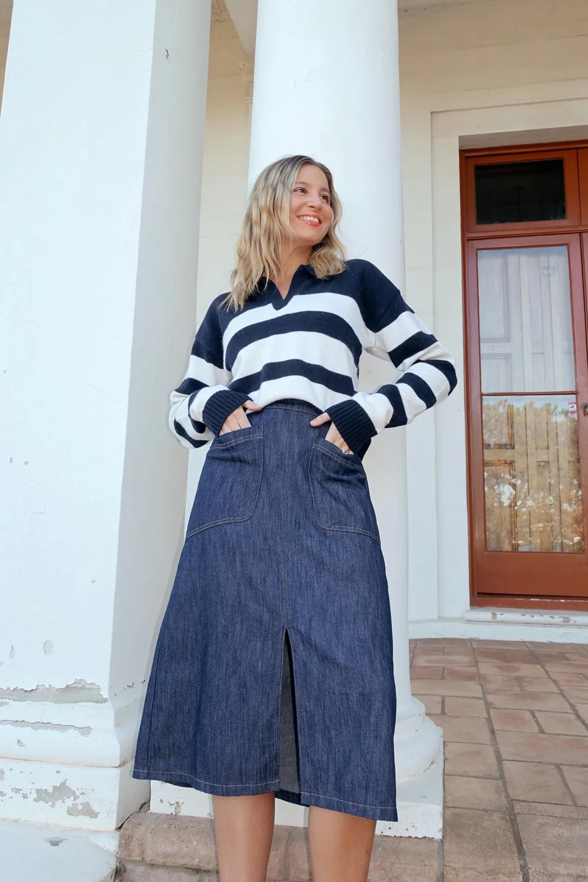 Phoenix Denim Midi Skirt Mid Wash