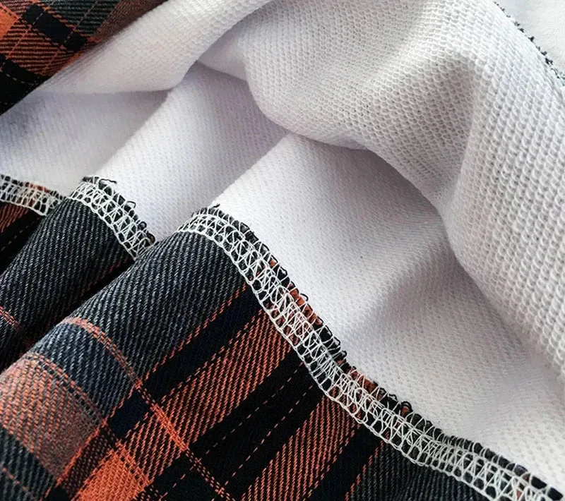 Plaid Patchwork Sweatshirt Women Fake Two Pieces Gray Black White Hoodies Street Fashion Loose Polo Female Sweatshirts