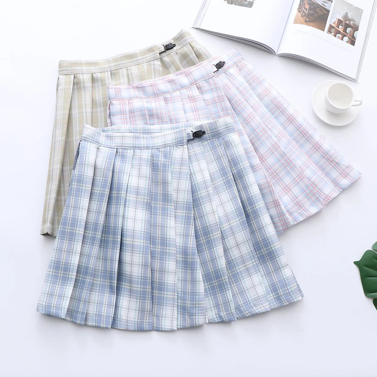 Plaid pleated skirt   tie PL50419