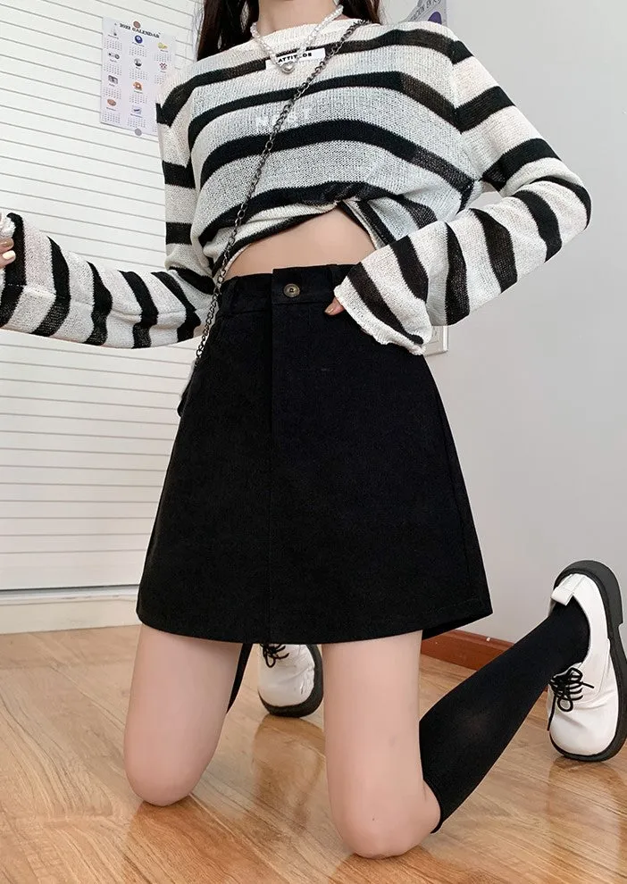 Plus Size Casual Black Pink Elastic Waist Mini Skirt