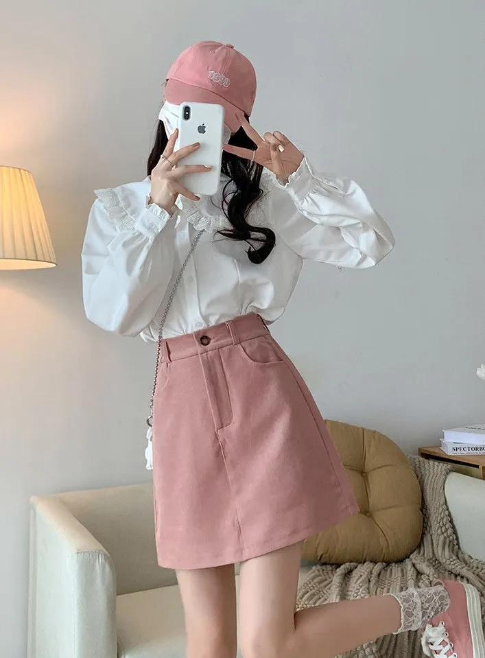 Plus Size Casual Black Pink Elastic Waist Mini Skirt