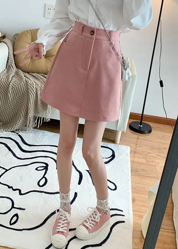 Plus Size Casual Black Pink Elastic Waist Mini Skirt