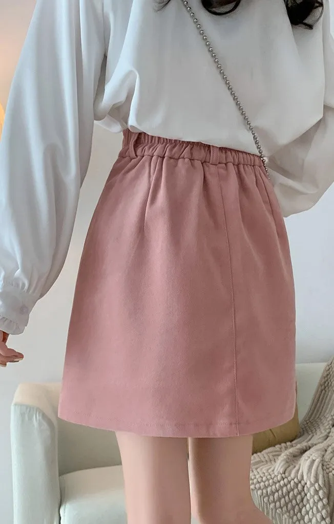 Plus Size Casual Black Pink Elastic Waist Mini Skirt