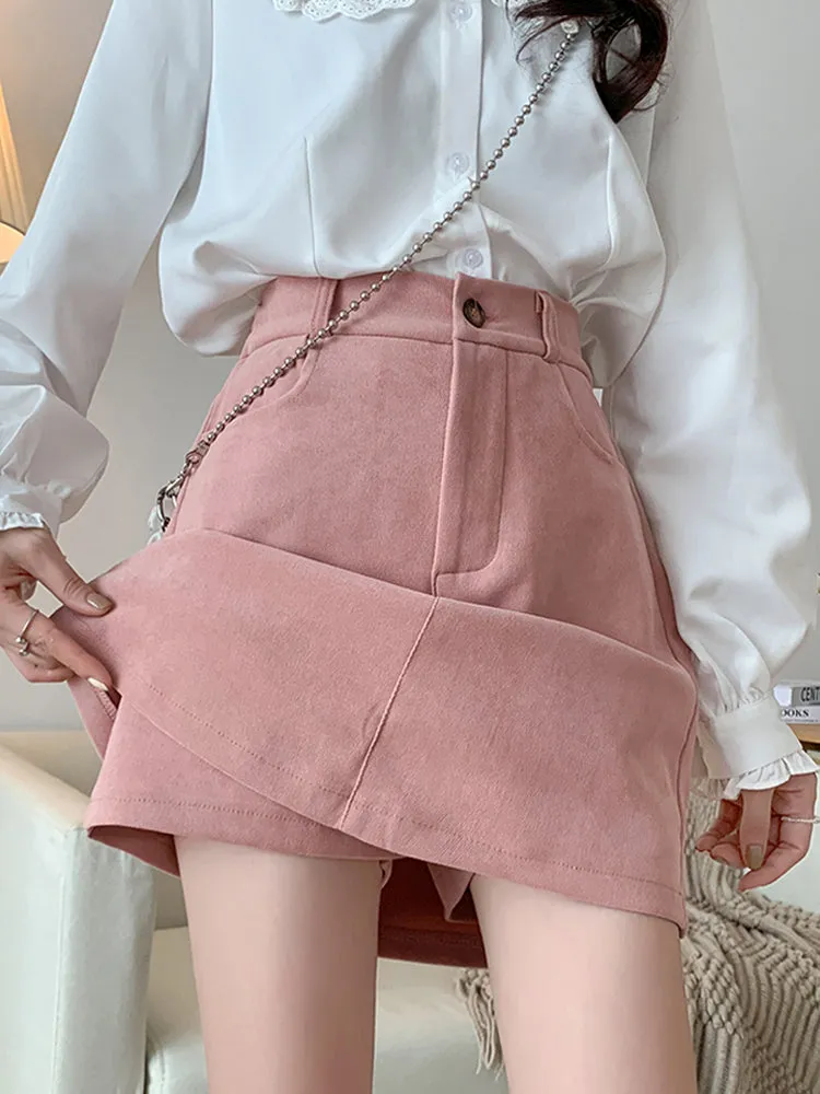 Plus Size Casual Black Pink Elastic Waist Mini Skirt