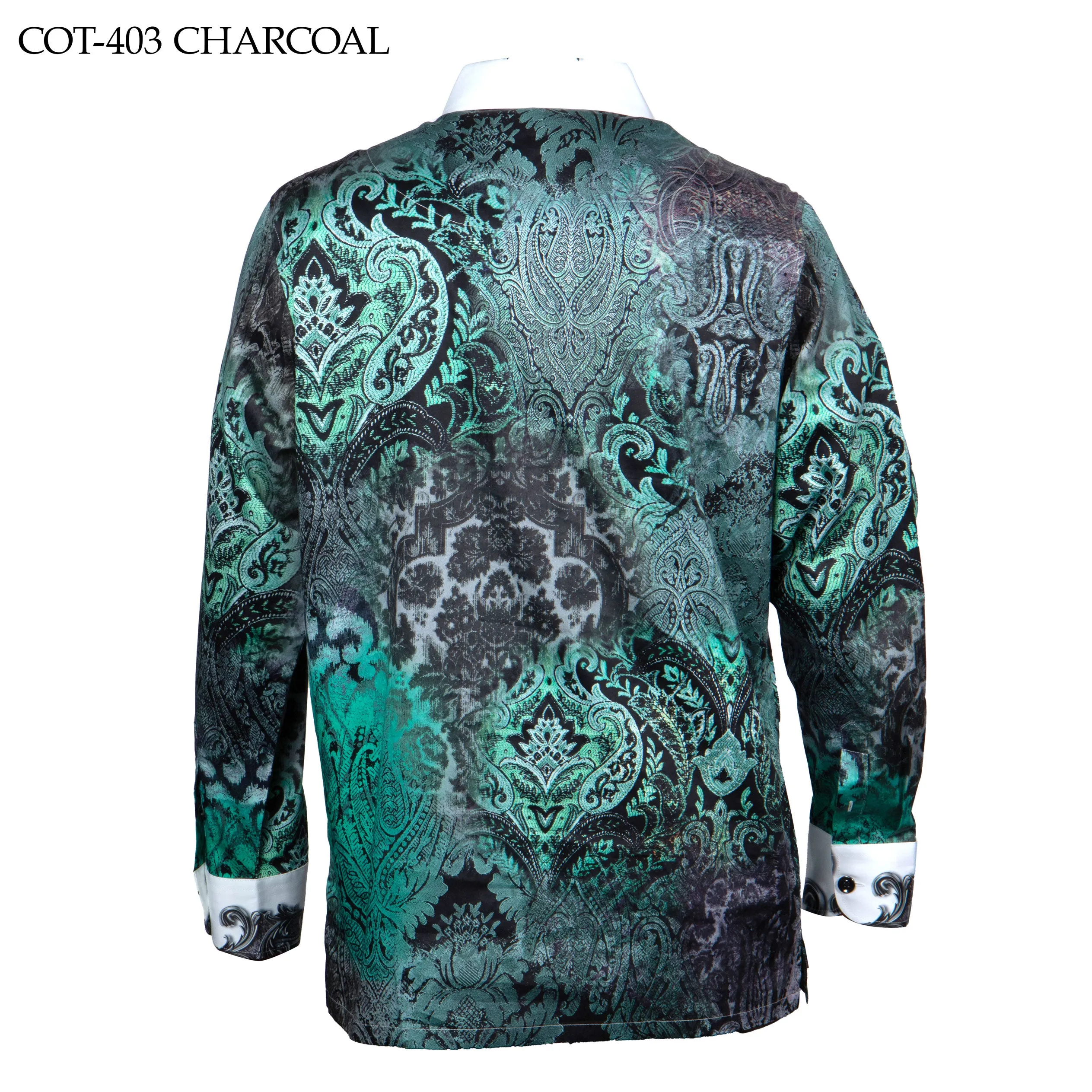 Prestige Luxury Green and Charcoal Long Sleeves Shirts COT-403