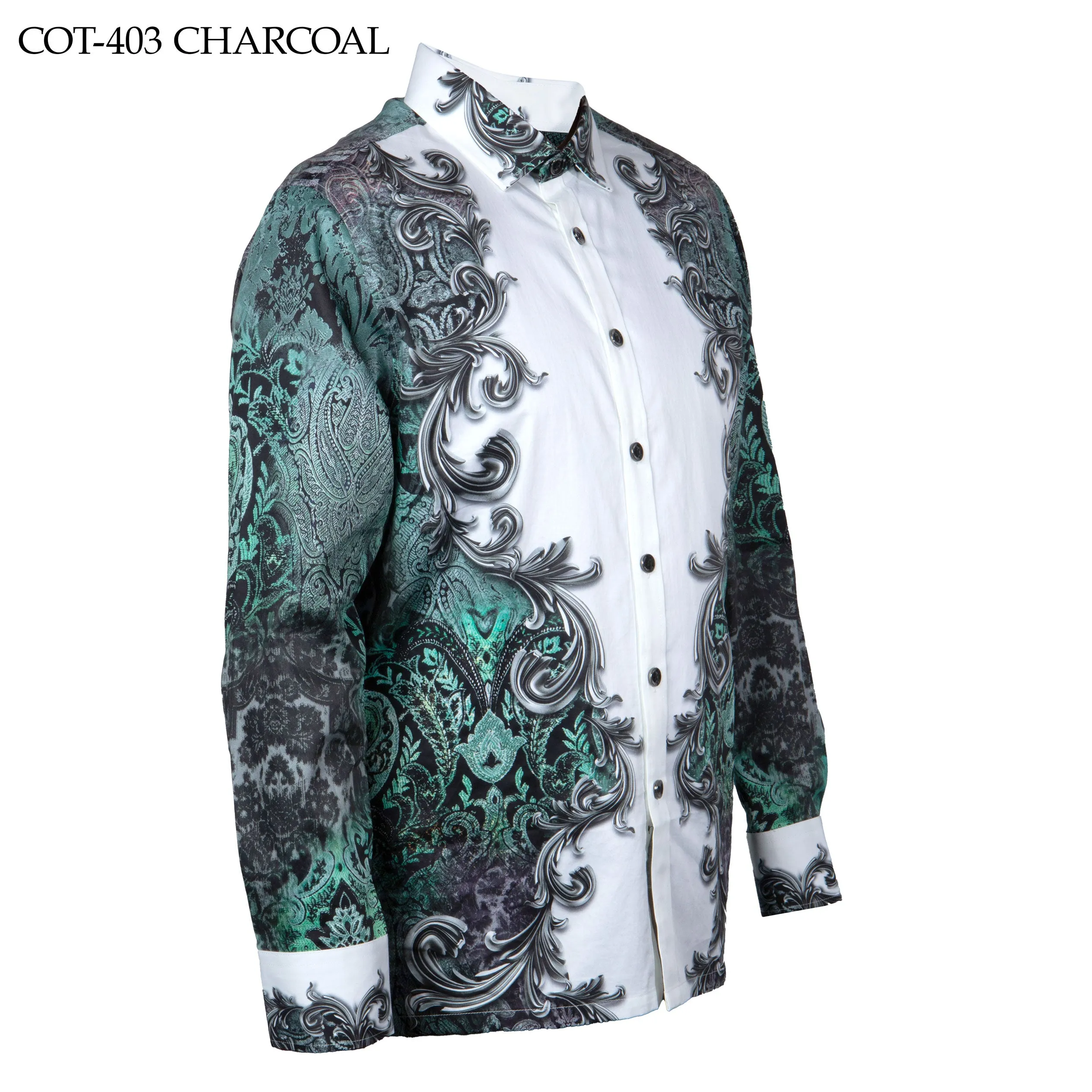 Prestige Luxury Green and Charcoal Long Sleeves Shirts COT-403