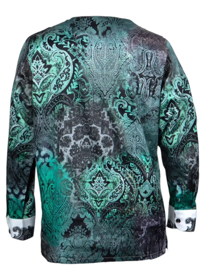 Prestige Luxury Green and Charcoal Long Sleeves Shirts COT-403
