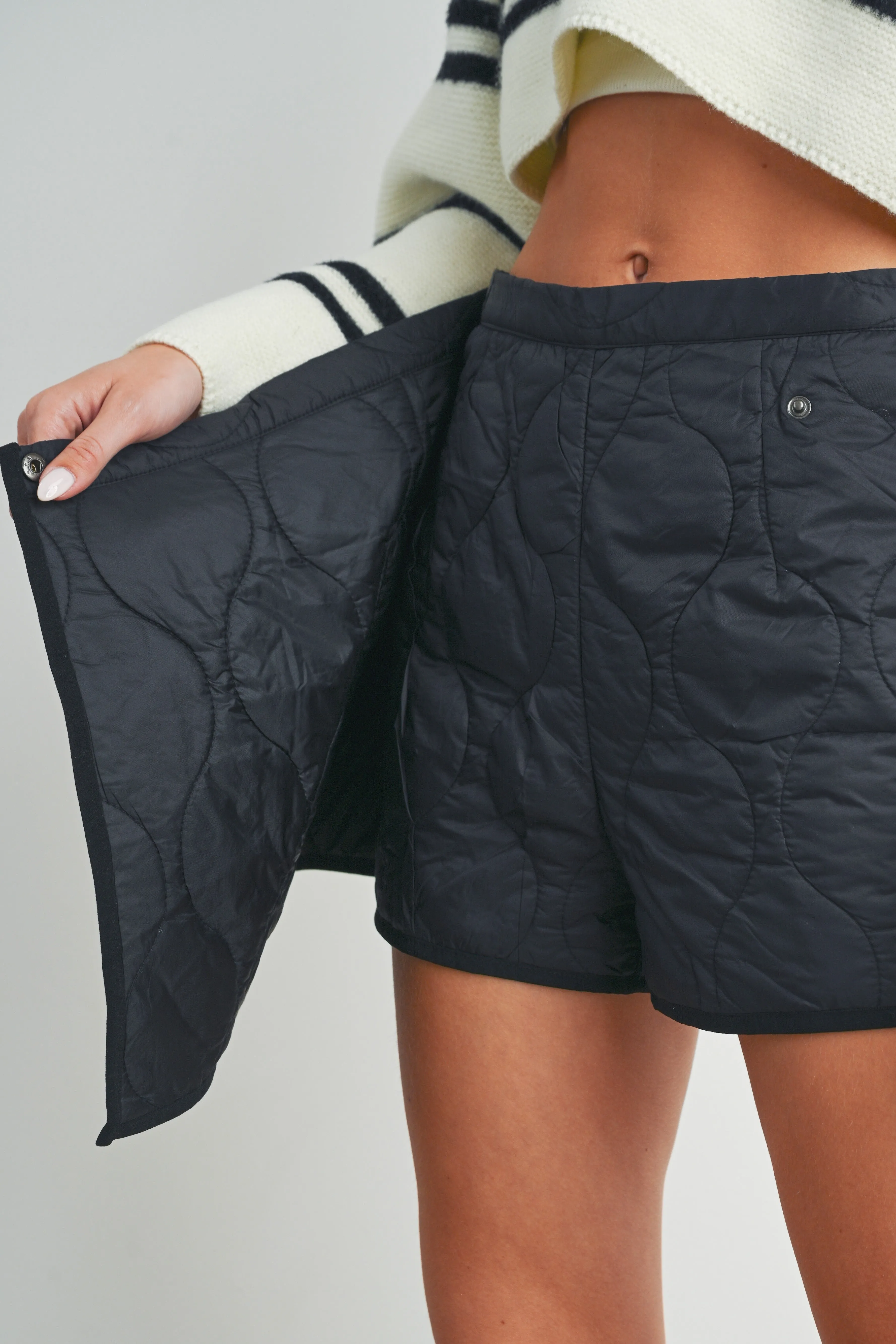 Quilted Nylon Skort in Black