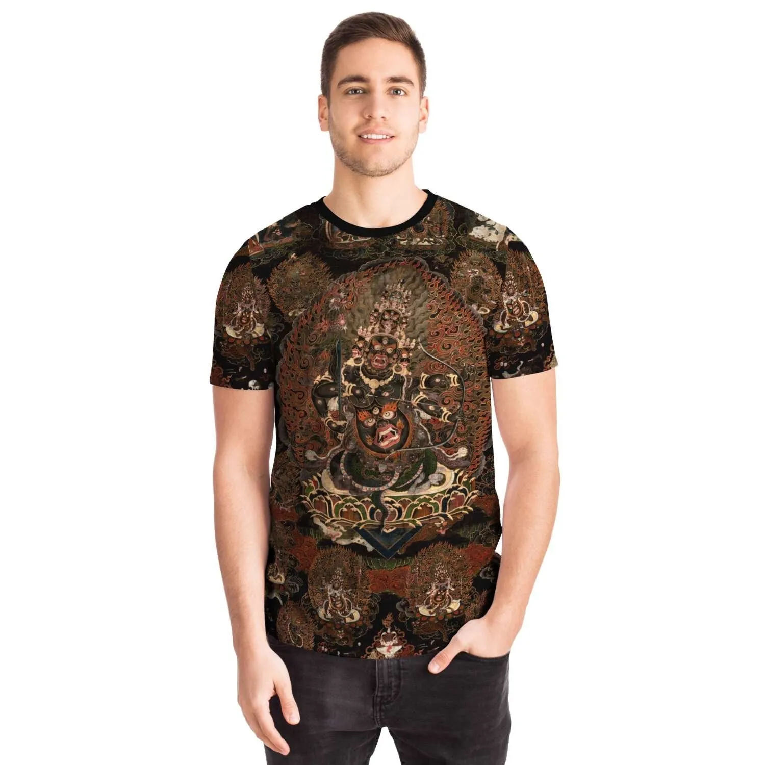 Rahula: Three Treasure Protector of Tibetan Buddhism Thangka Antique Wrathful Deity Vintage Folk Art T-Shirt Tee