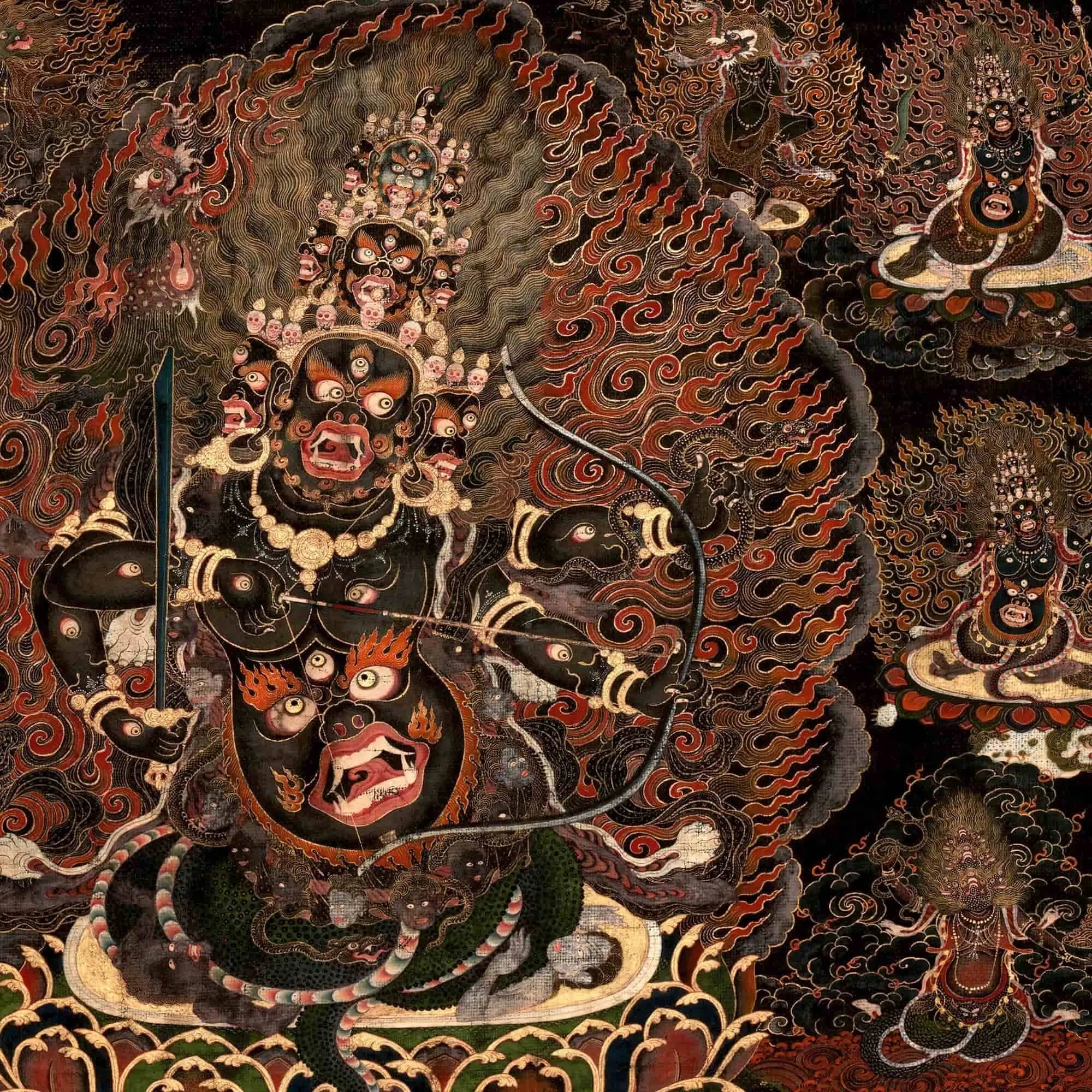 Rahula: Three Treasure Protector of Tibetan Buddhism Thangka Antique Wrathful Deity Vintage Folk Art T-Shirt Tee