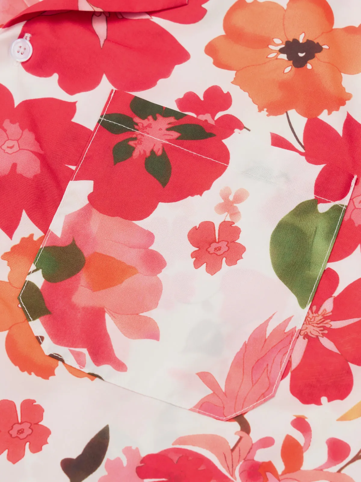 Resort Vibrant Floral Print Cotton Camp Shirt