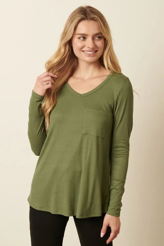 Rib Knit Pocket Top