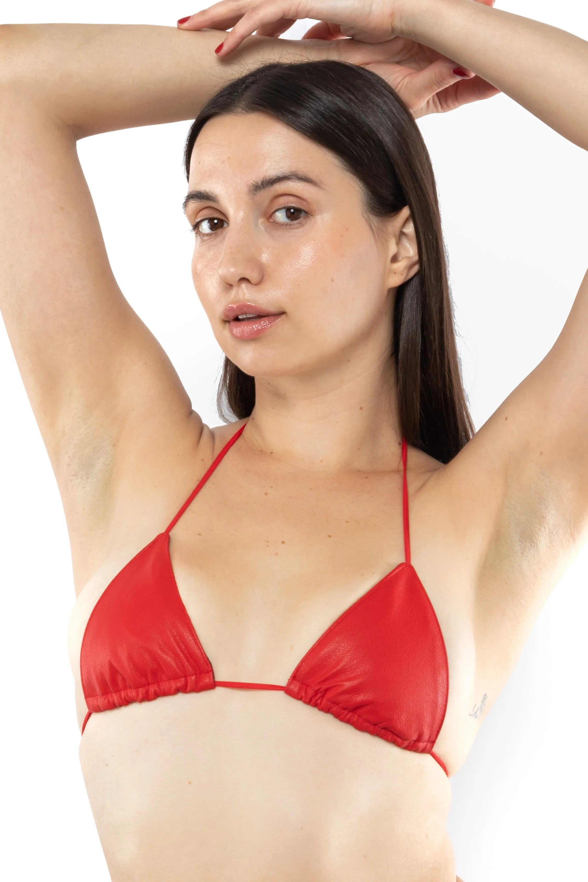 RLH3436 - Leather Nylon String Bikini Top