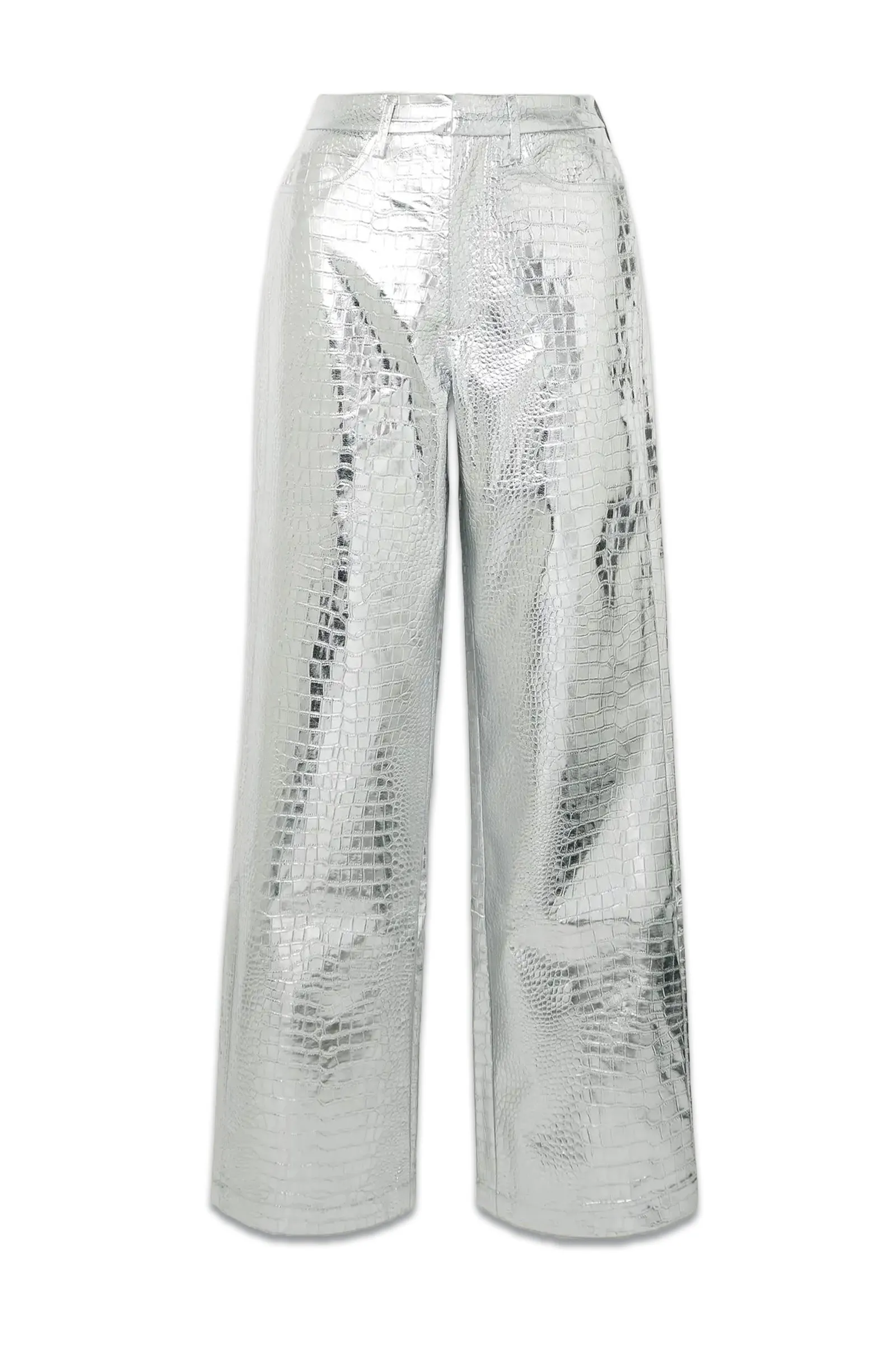 Rotie Metallic Croc-effect Coated Faux Leather Wide-leg Pants