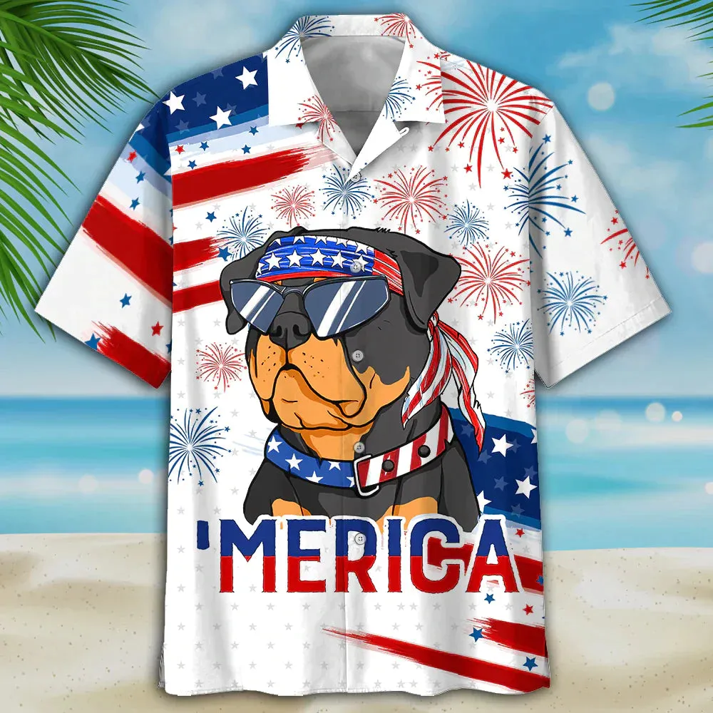 Rottweiler Dog Merica Independence Day USA Flag Hawaiian Shirt For Men Women, 4th of July Gift For Dog Lovers
