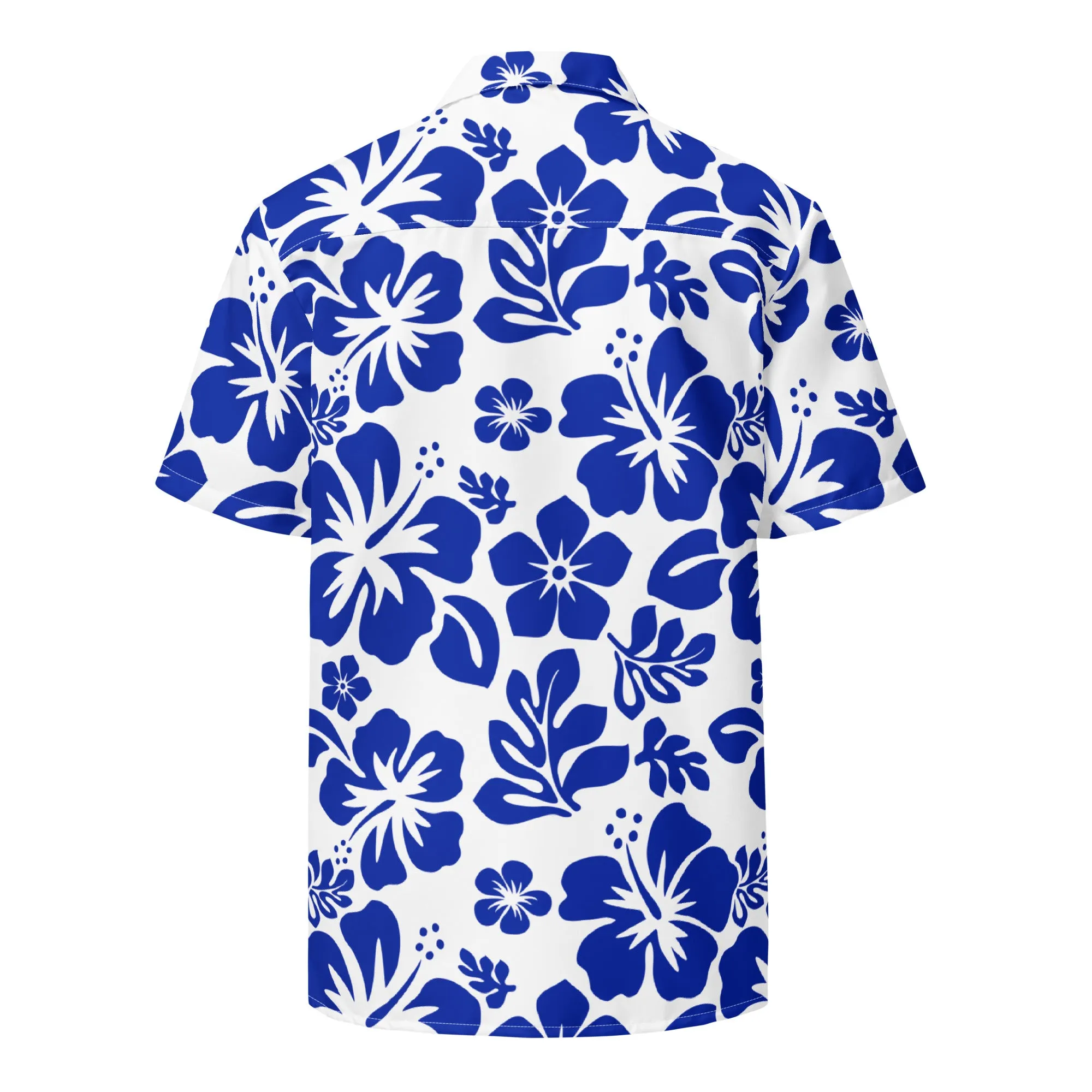 Royal Blue and White Hawaiian Print Aloha Shirt