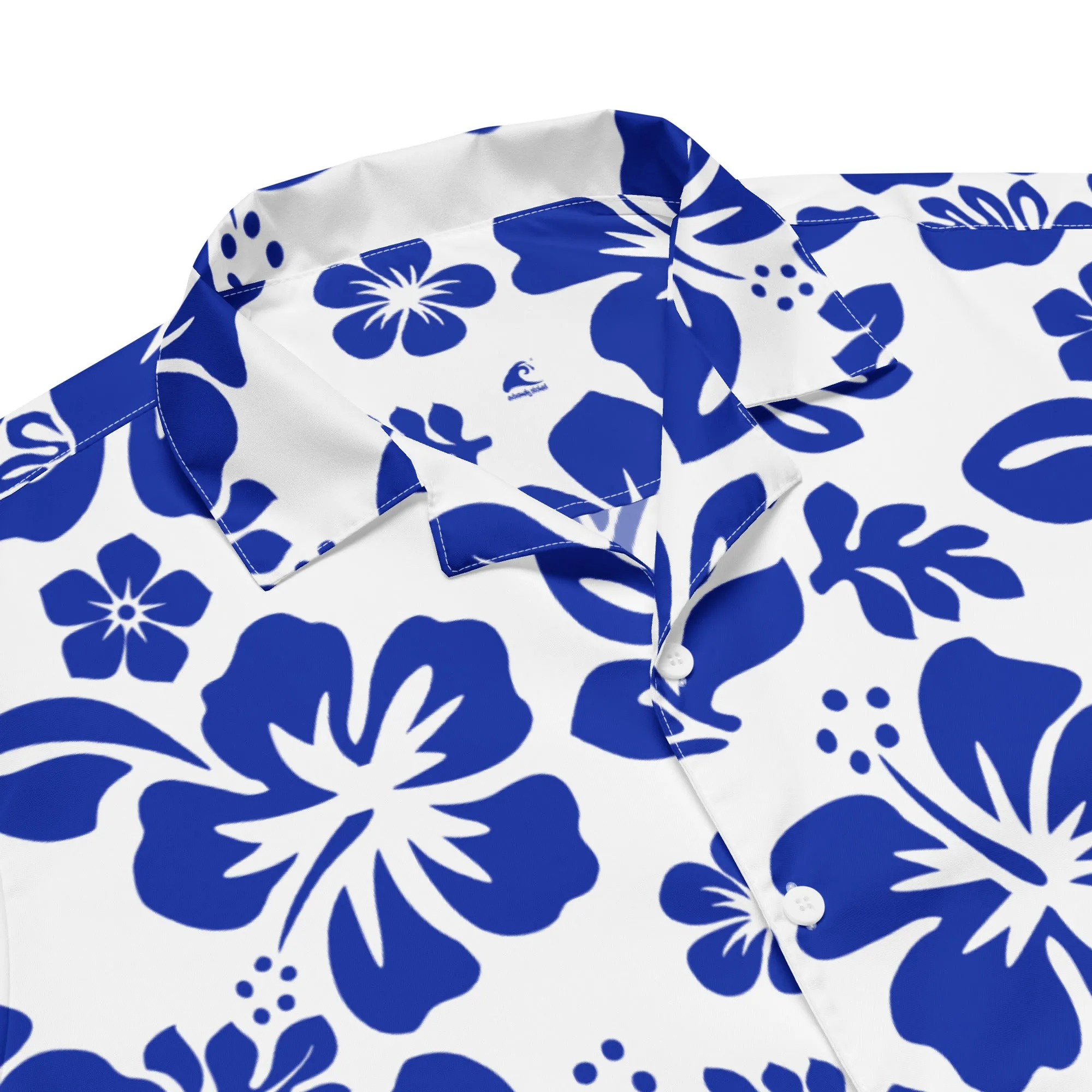 Royal Blue and White Hawaiian Print Aloha Shirt
