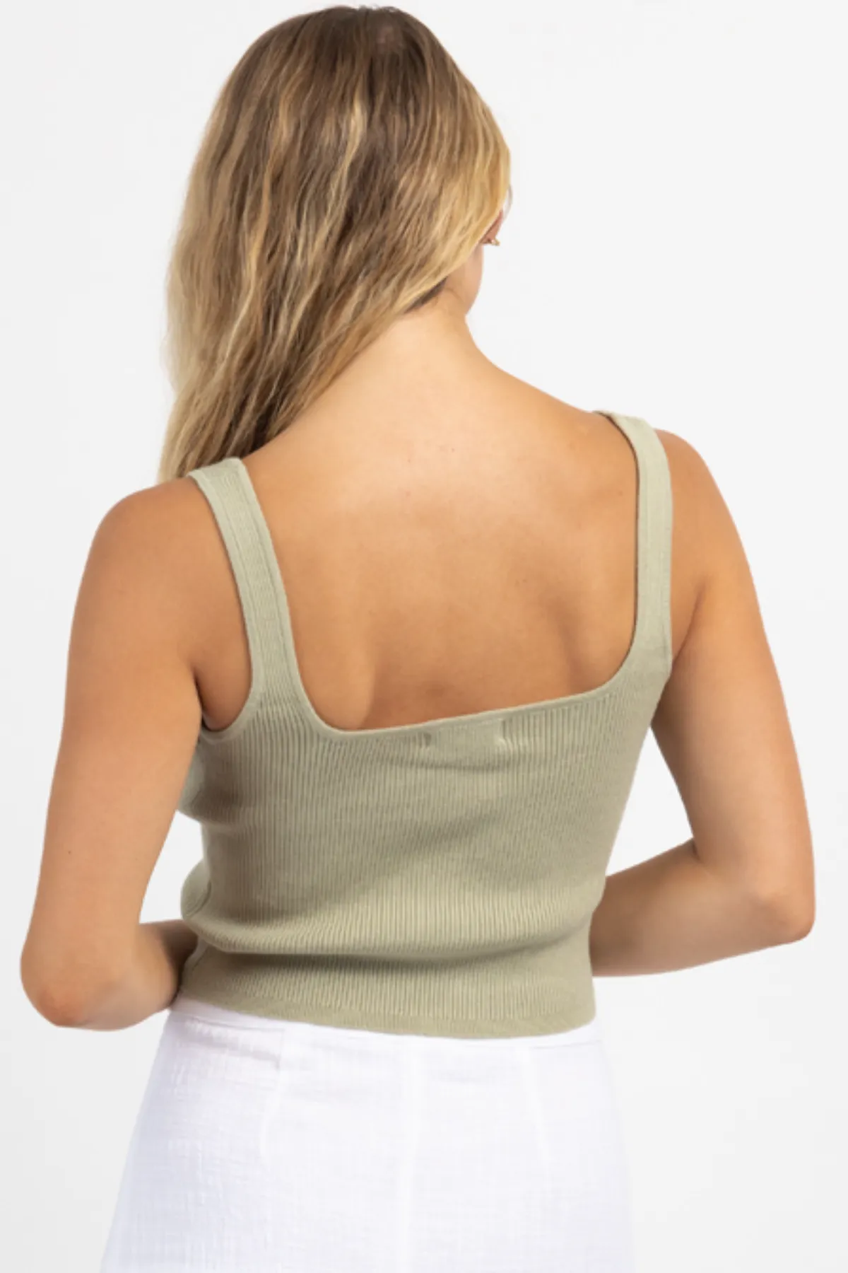 SAGE BOW BLISS KNIT RIBBED TANK