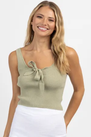 SAGE BOW BLISS KNIT RIBBED TANK