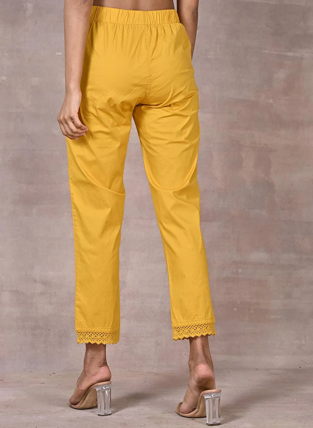 Shazia Mustard Cotton Relaxed Fit Pants for Women