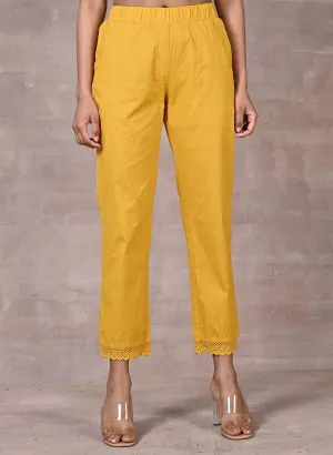 Shazia Mustard Cotton Relaxed Fit Pants for Women