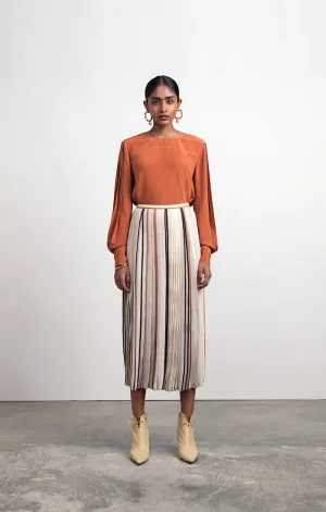 Silk Blouse with Top-stitched Pleated Sleeves