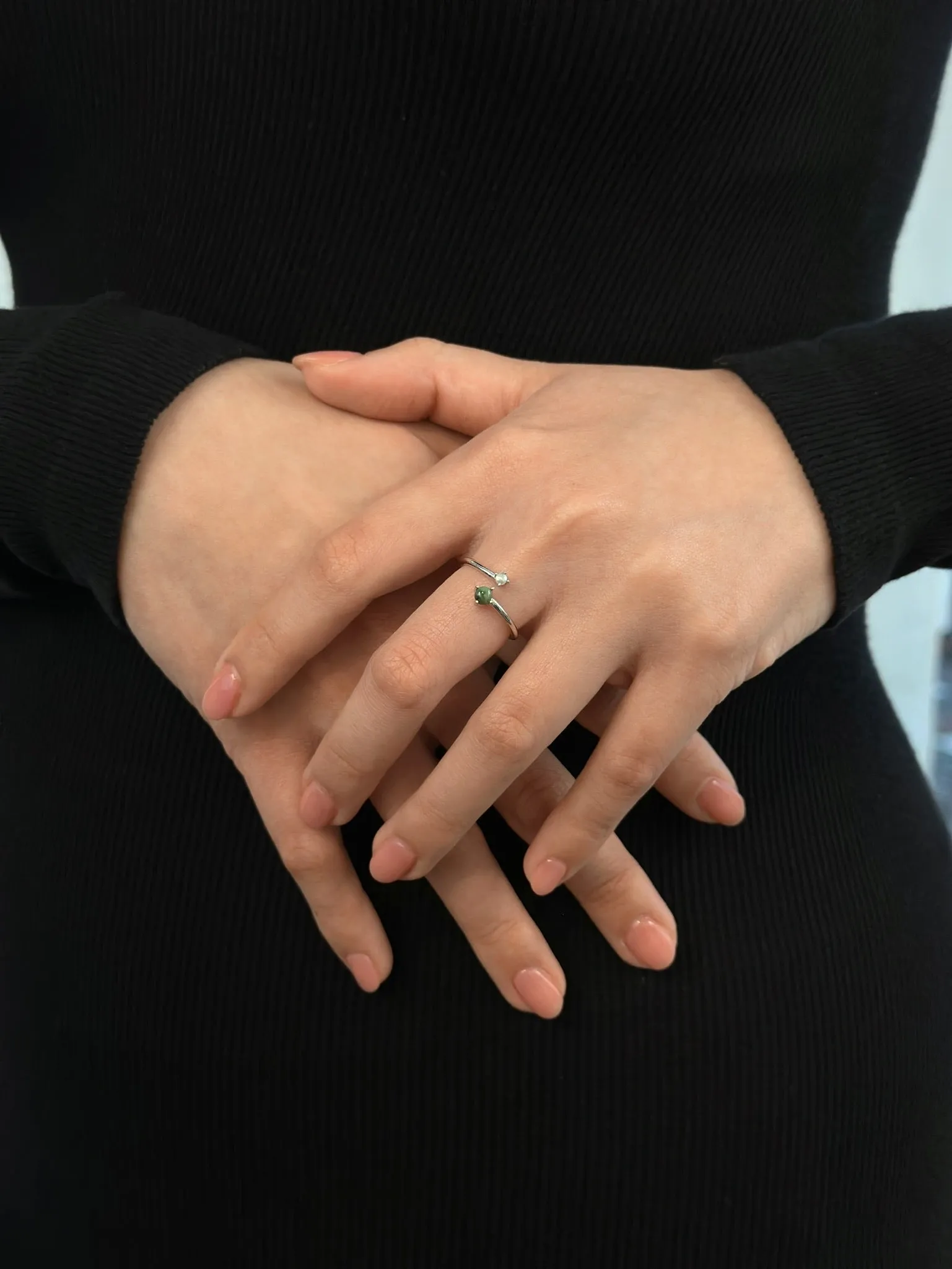 Silver Jade and Pearl Ring - Lune