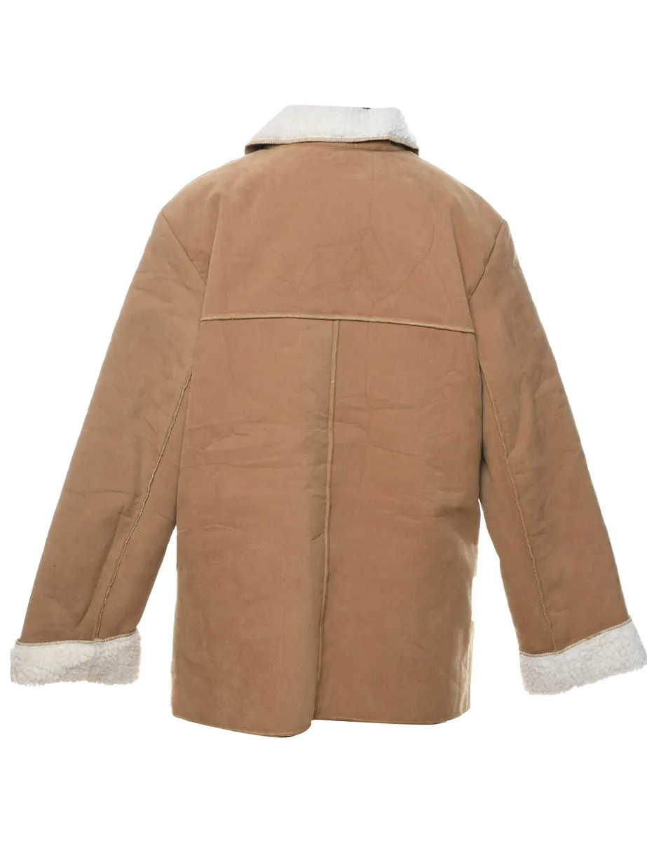 Single Breasted Light Brown & White Contrast Jacket - L
