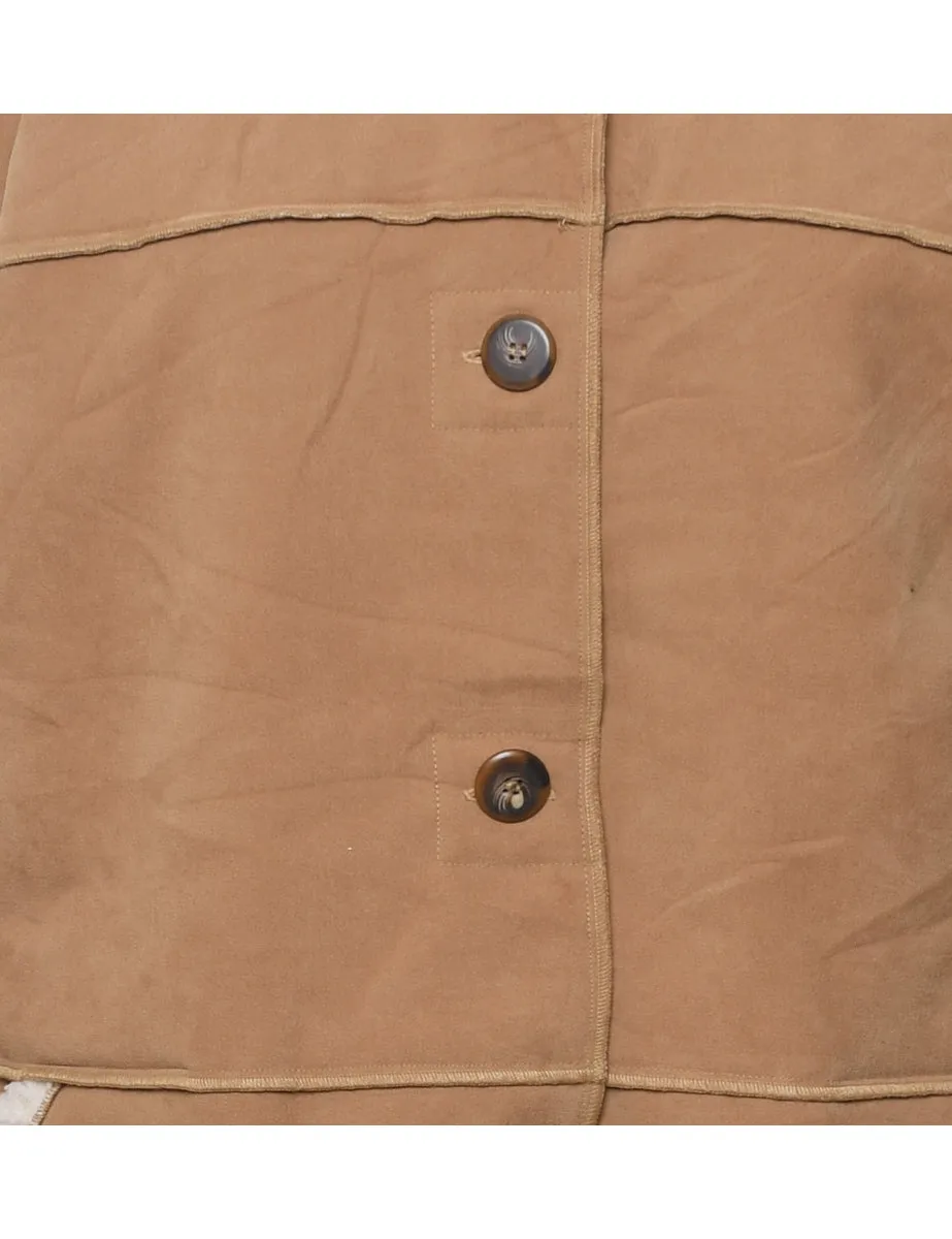 Single Breasted Light Brown & White Contrast Jacket - L
