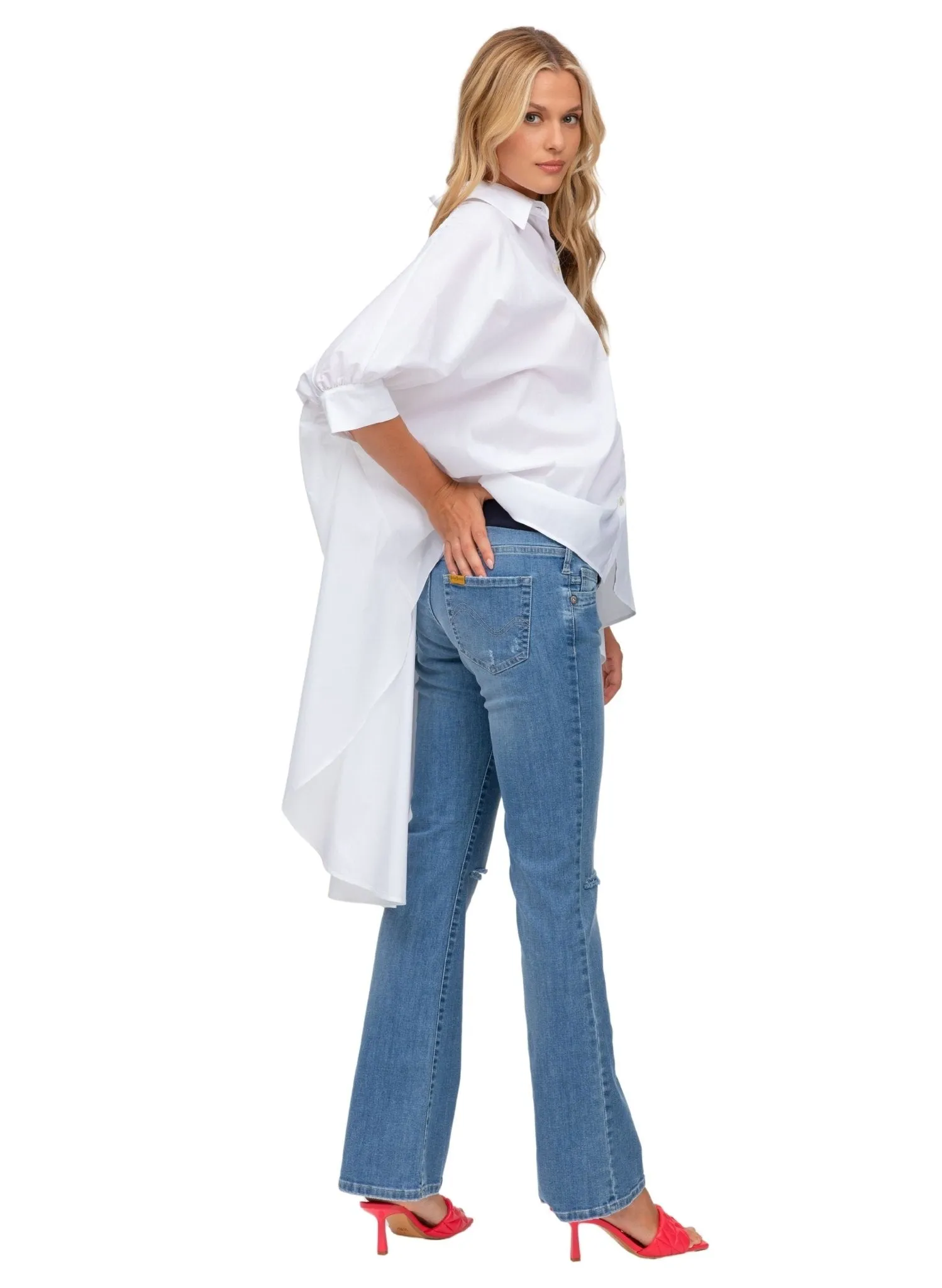 Slim Flare Maternity Jeans with Breaks - Medium Light Wash