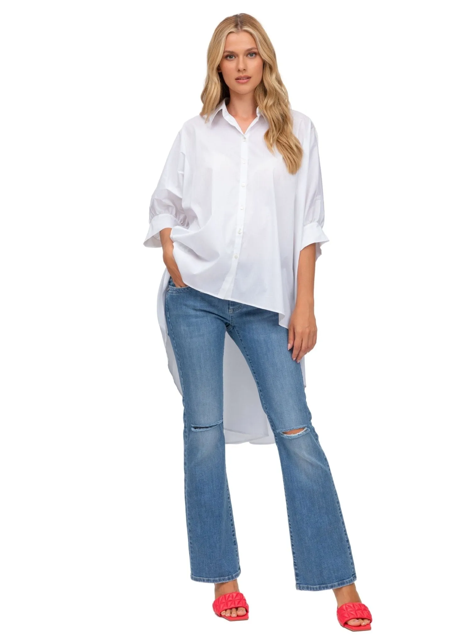 Slim Flare Maternity Jeans with Breaks - Medium Light Wash