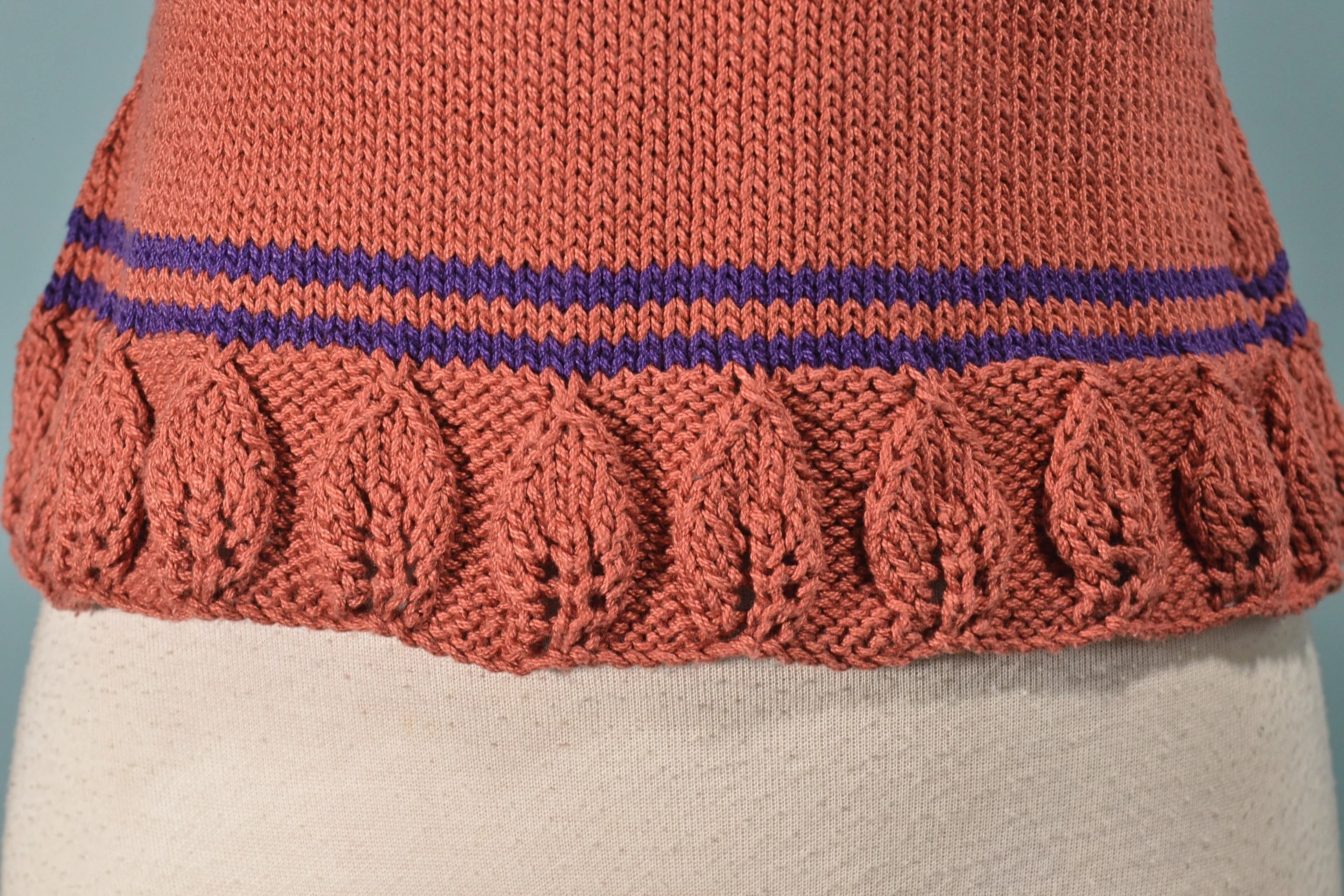 SOLD Vintage Knit Top with Flower Detail, Hand Knit Top S