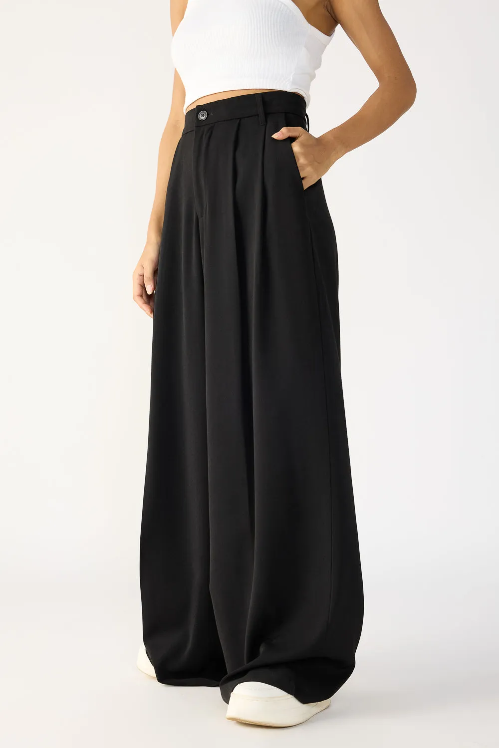 Solid Black Super Flared Korean Pants