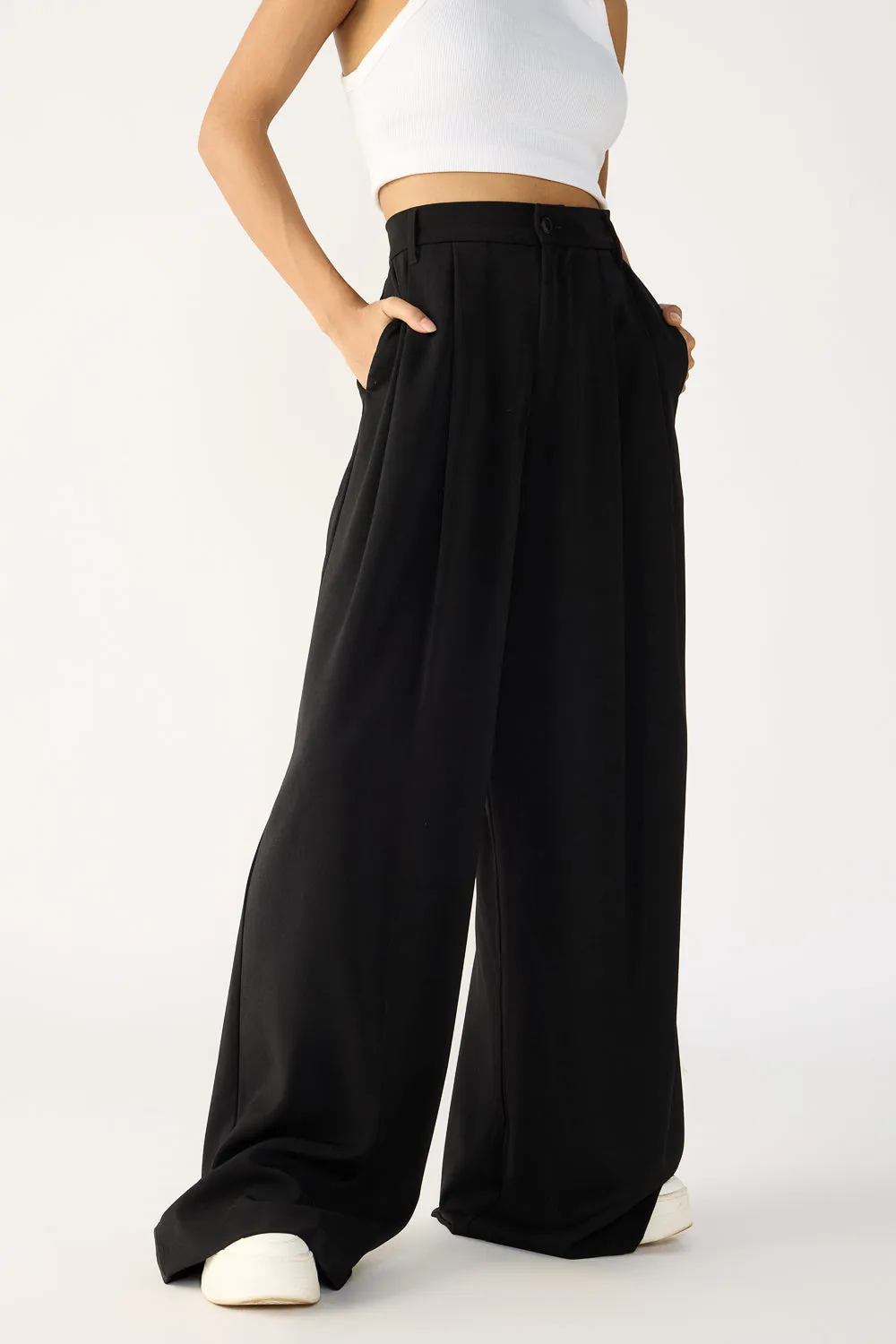Solid Black Super Flared Korean Pants