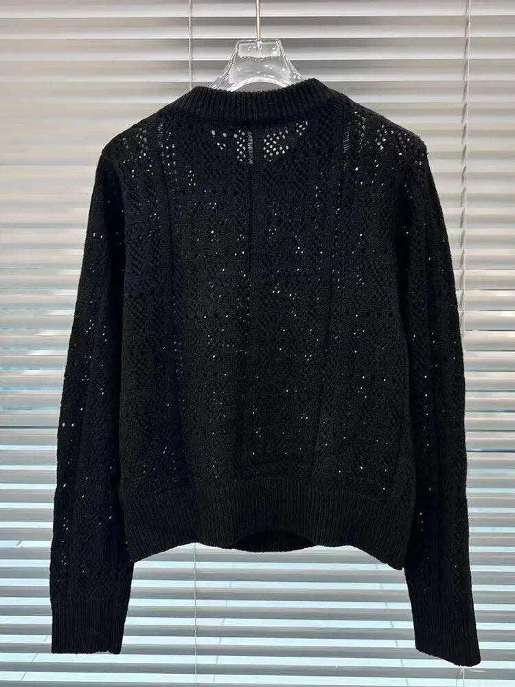 Solid Loose Knitting Sweaters For Women Round Neck Long Sleeves Patchwork Button Minimalist Pullover Sweater Female