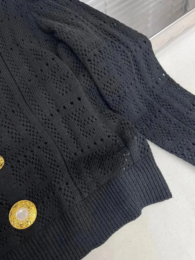 Solid Loose Knitting Sweaters For Women Round Neck Long Sleeves Patchwork Button Minimalist Pullover Sweater Female