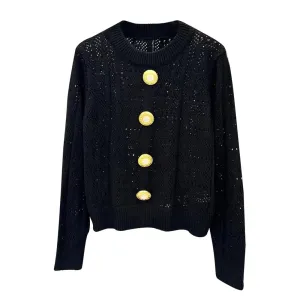 Solid Loose Knitting Sweaters For Women Round Neck Long Sleeves Patchwork Button Minimalist Pullover Sweater Female