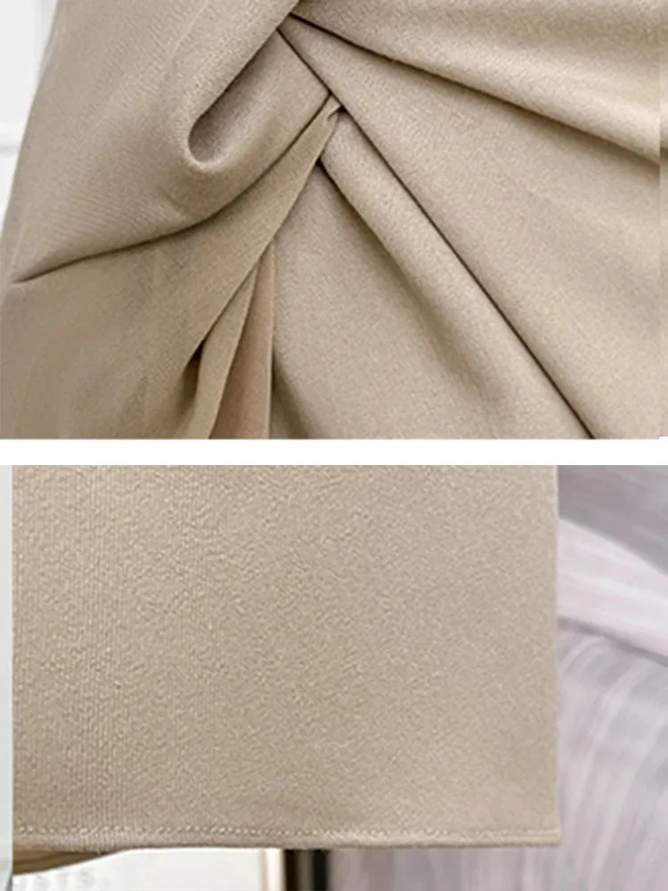Solid Skirt For Women High Waist Side Split Patchwork Folds Elegant Minimalist Skirts Female Fashion Clothes