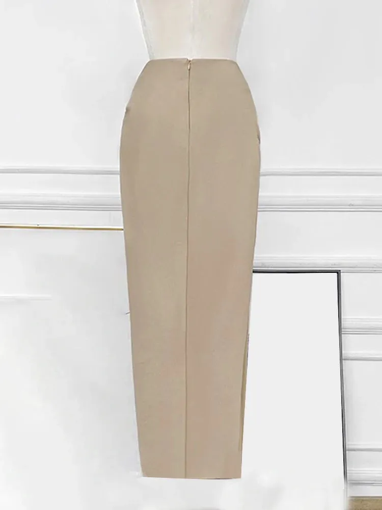 Solid Skirt For Women High Waist Side Split Patchwork Folds Elegant Minimalist Skirts Female Fashion Clothes