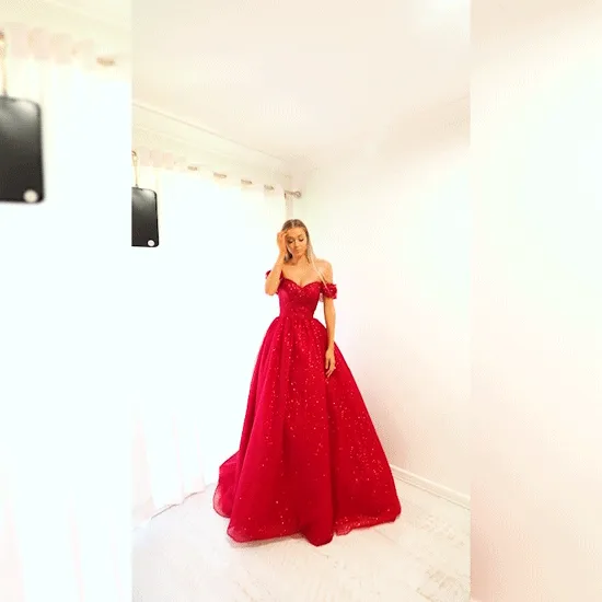 Sparkling dark red tulle princes dress