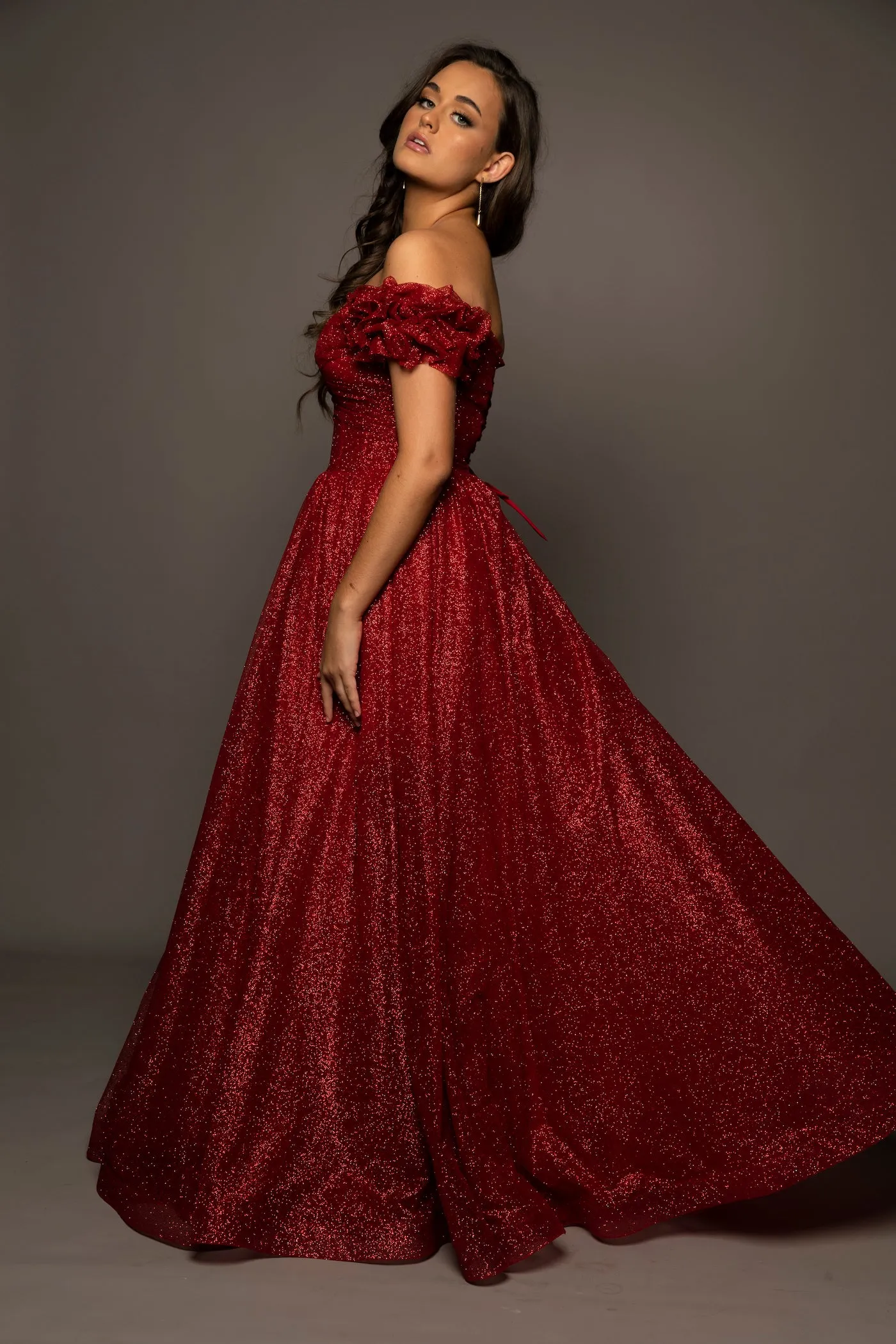 Sparkling dark red tulle princes dress