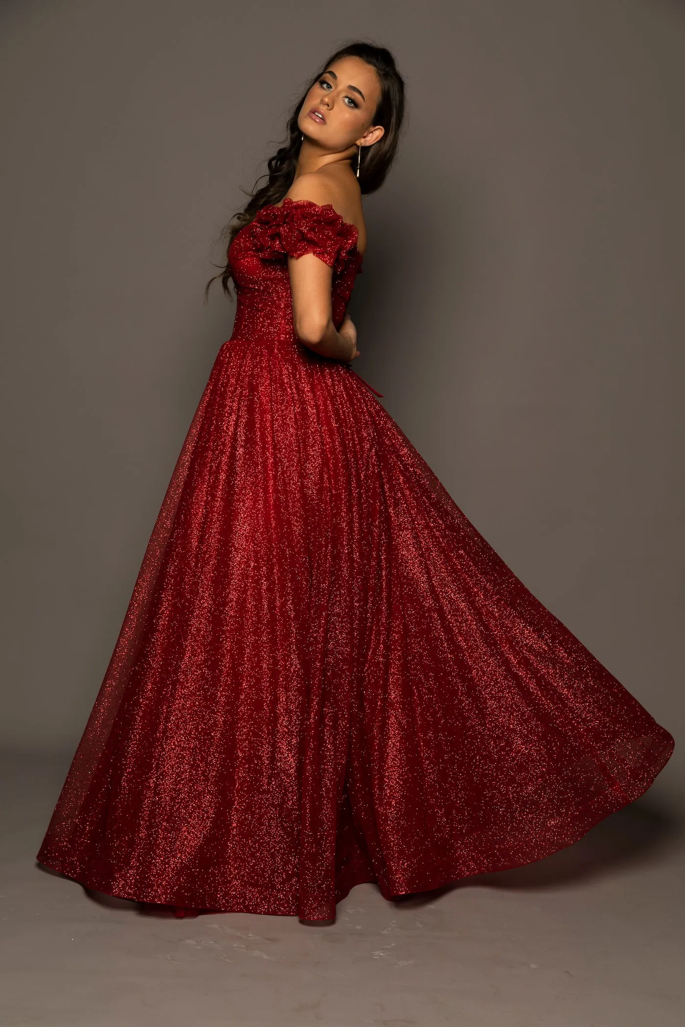 Sparkling dark red tulle princes dress