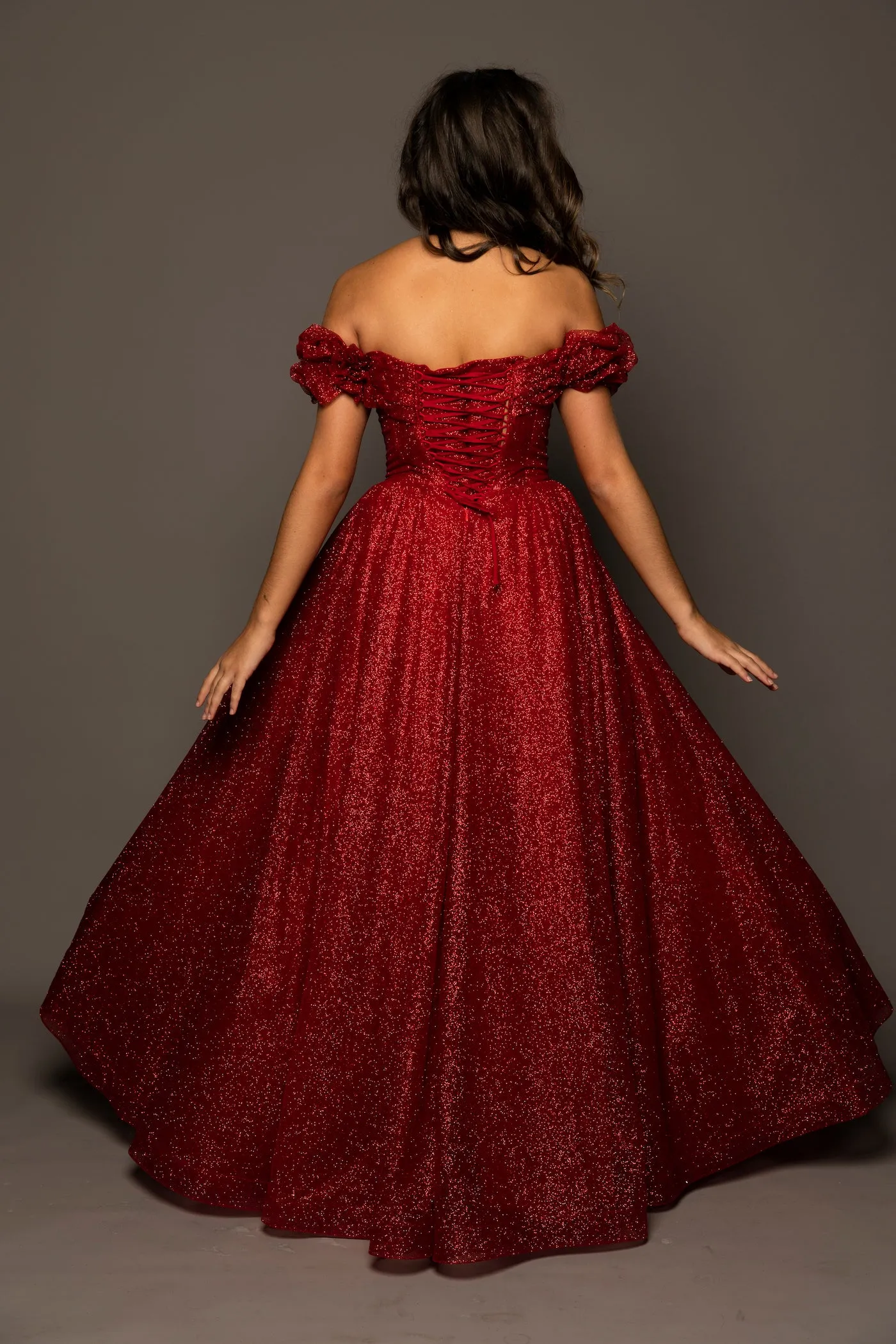 Sparkling dark red tulle princes dress