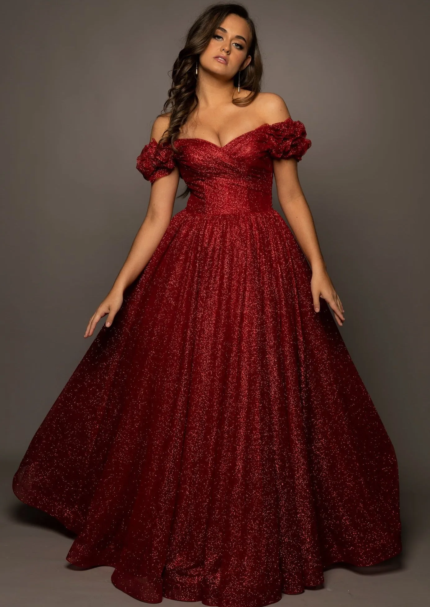 Sparkling dark red tulle princes dress