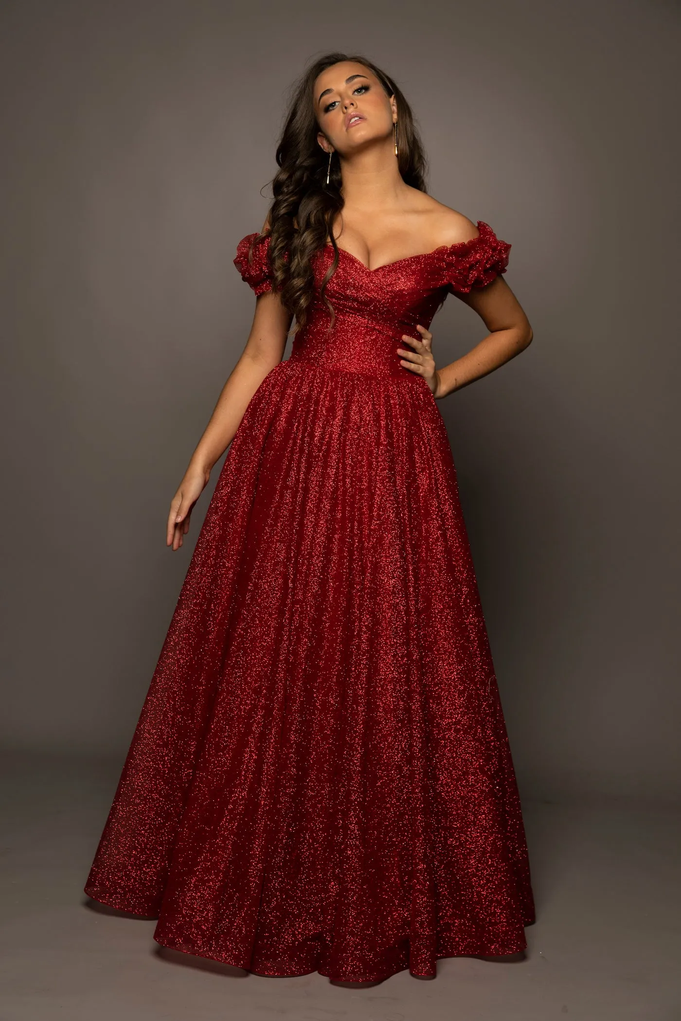 Sparkling dark red tulle princes dress