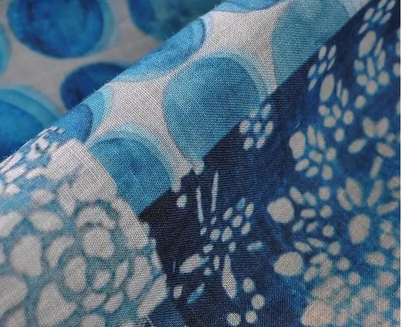 Summer Blue Linen Harem Pants with Animal Print for Women
